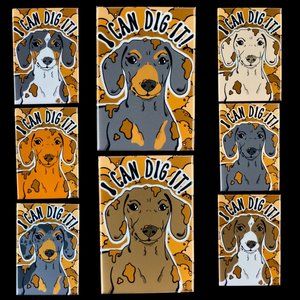 Dachshund Magnet, "I Can Dig It" Pet Portrait Retro Art Handmade Wiener Dog Gift